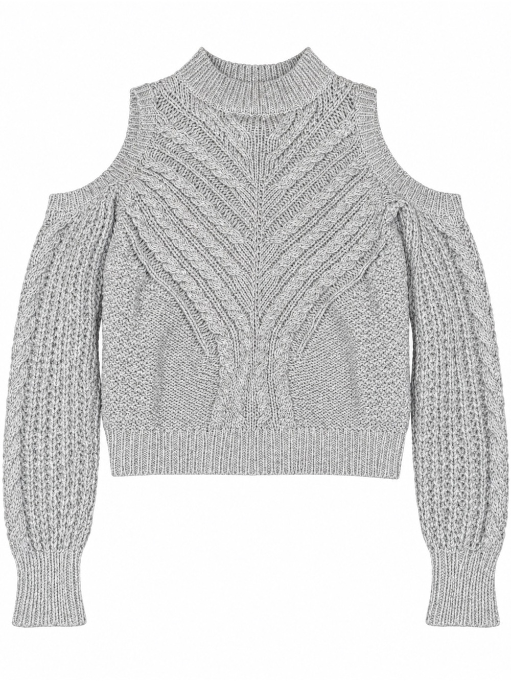 Aeropostale Light Gray Cold-Shoulder Cable Knit Sweater
